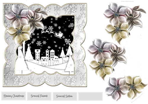 Santa in flight 7x7 shaped card