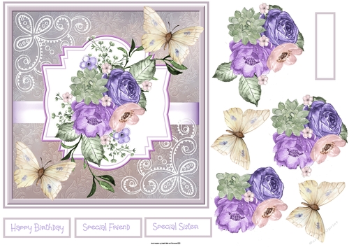 Purple rose and butterfly 7x7 card