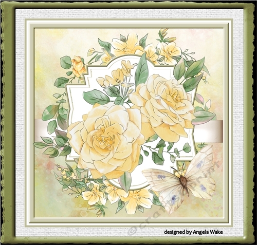 Yellow rose and butterfly 7x7 card