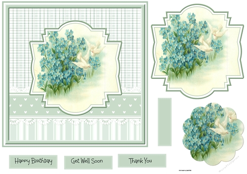 White doves and forgetmenots 7x7 card