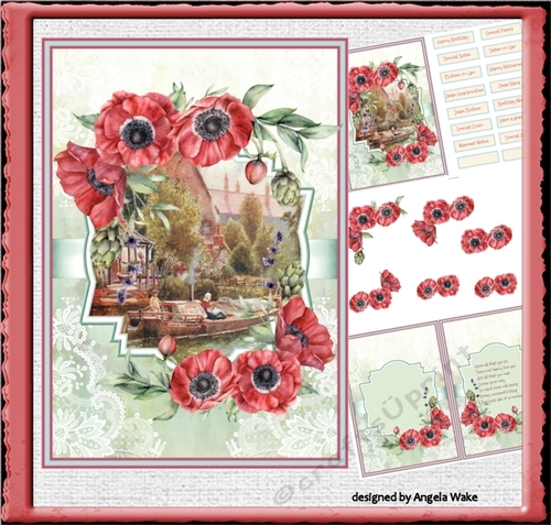 Longboat and flowers A5 card