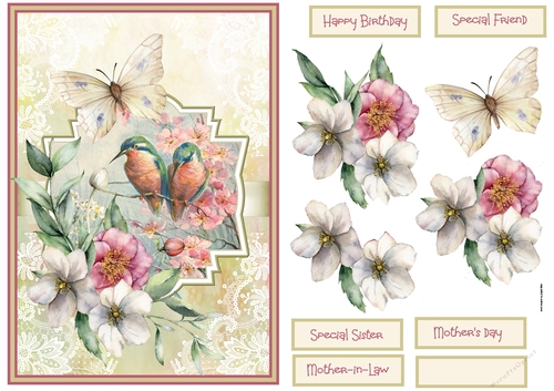 Butterfly, birds and roses A5 card