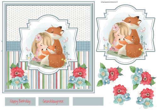 Girl and foxes 7x7 card