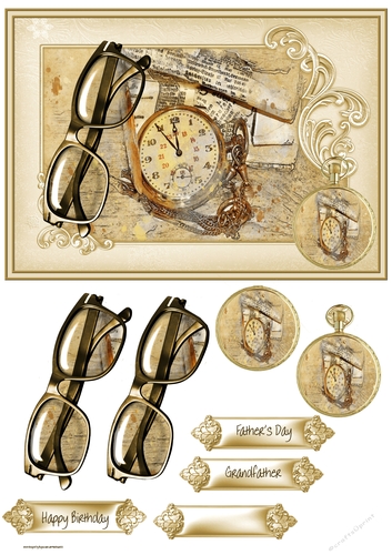 watch, glasses and newspaper A5 card