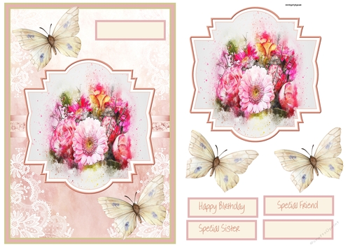 Flowers and butterfly A5 card