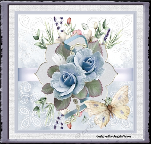 Blue rose and butterfly 7x7 card