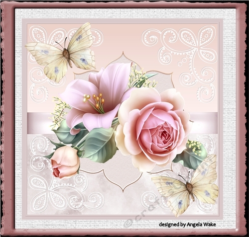 Butterfly and pink rose 7x7 card
