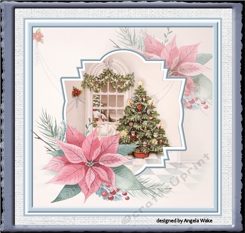 Christmas tree and poinsettia 7x7 card