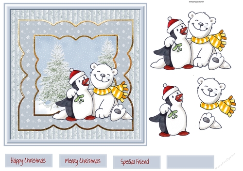 Penguin and polar bears 7x7 card