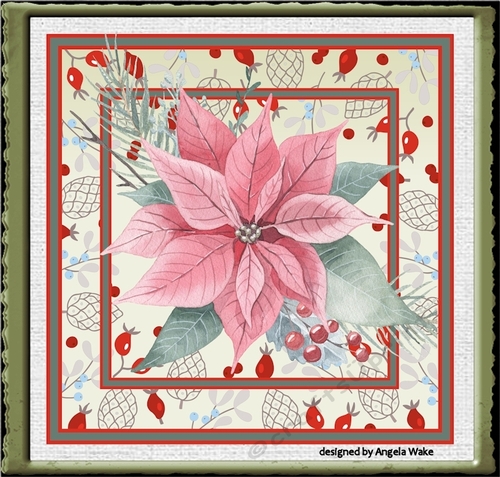 Pink poinsettia and red berry 7x7 card