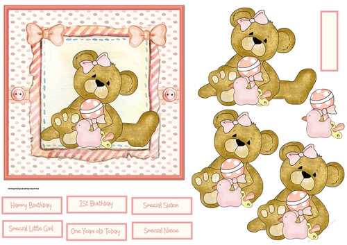 Baby girl bear 6x6 card