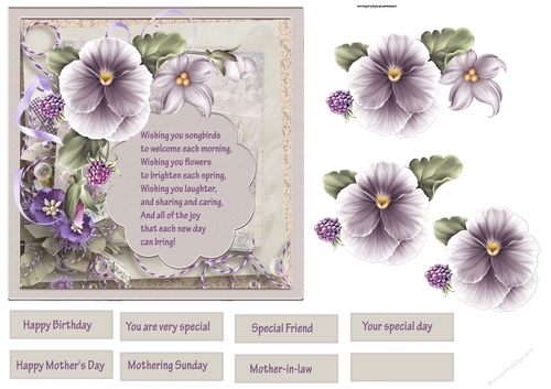 Summer pansy approx 6x6 card