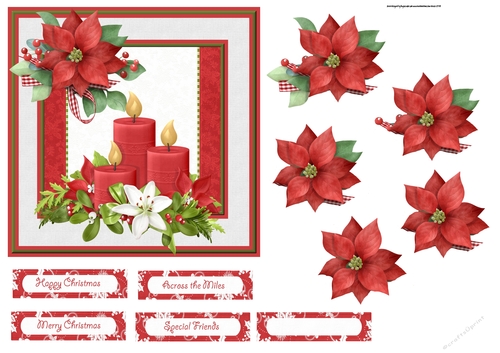 Candles and poinsettia 6x6 card