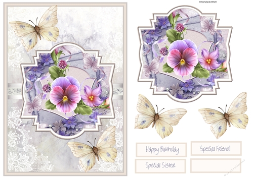 Spring flowers and butterfly A5 card