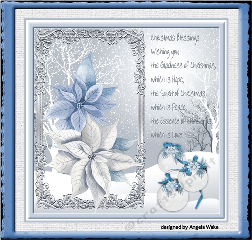 Poinsettia and baubles 7x7 card