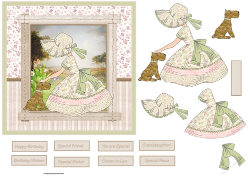 Bonnet lady and dog 6x6 card