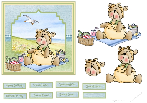 Beach bear 6x6 card