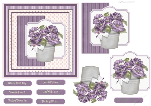 Pot of purple flowers 6x6