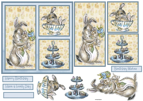 Rabbits birthday Tea party 6x6 card