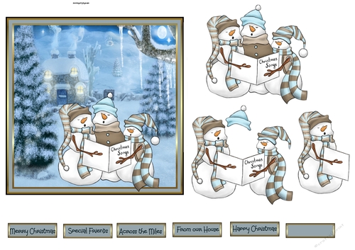snowmen carol singers 6x6 card