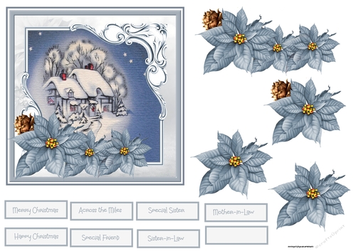 Poinsettia and vintage Christmas 6x6 card