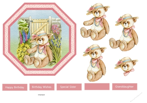 teddy bear in the garden shaped topper
