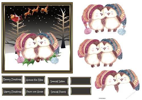 Christmas sleeping owls 6x6 card