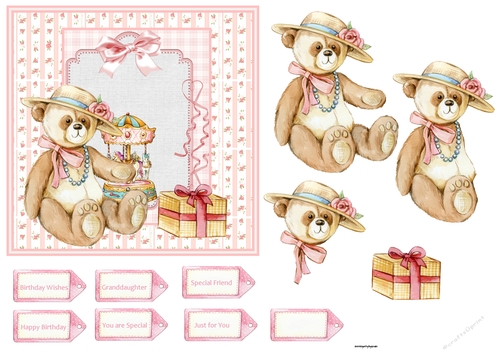Vintage teddy birthday 6x6 card