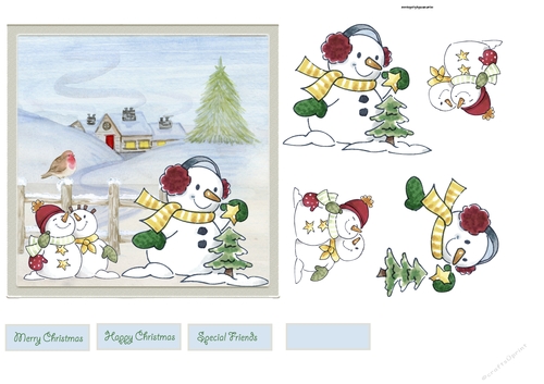 Snowman and family 6x6 card