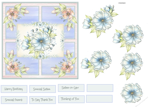 Spring blue flower 6x6 card
