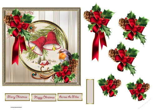 Christmas Robin and bells 6x6 card