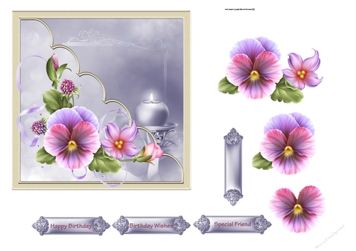 Pansy and candle 6x6 card