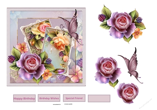 English rose and butterfly 6x6 card