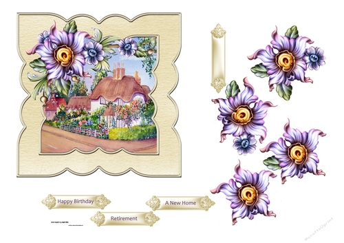 Cottage with thatch roof 6x6 card