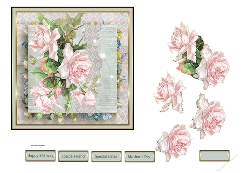 pink rose and lattice work 6x6 