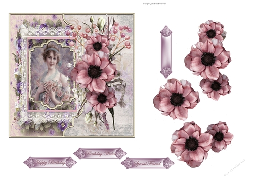 Vintage beauty and flowers 6x6 card