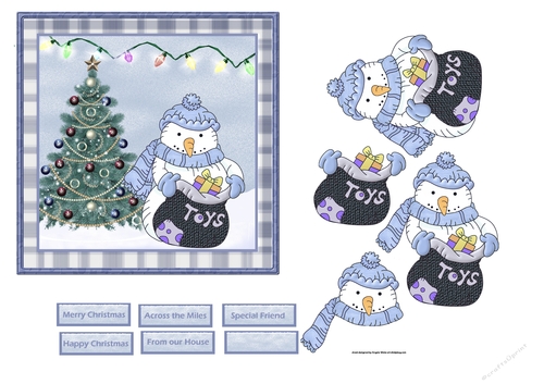 Snowman and toy sack 6x6 card approx