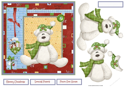 Christmas bear and bauble 7x7 card