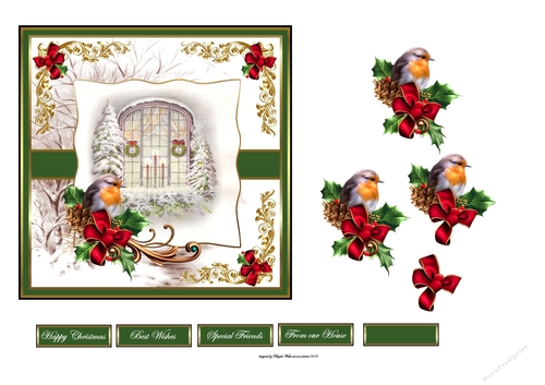 Christmas window and robin 6x6 card