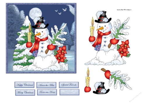 Snowman lights the way 6x6 card