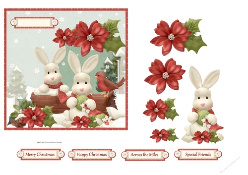 Rabbits at Christmas 6x6 card