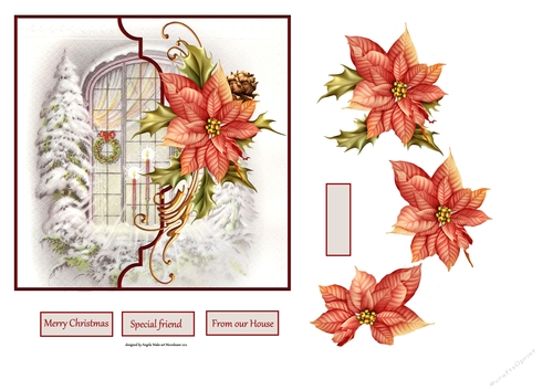 Christmas window and ponsettia 6x6 card