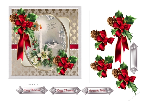 Christmas candle and holly 6x6 card