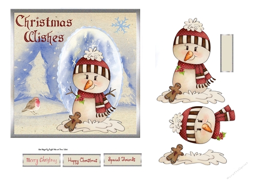 Snowman and robin 6x6 card