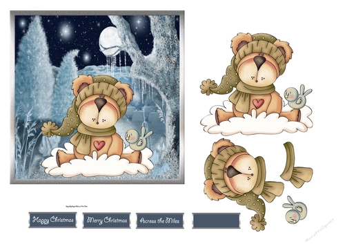 Cosy bear and bird 6x6 card