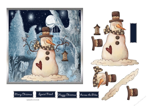 snowman in the moonlight 6x6 card