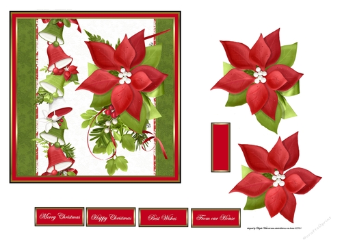 Red poinsettia and bells 6x6 card