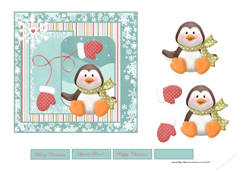 Penguin and snowflakes 6x6 