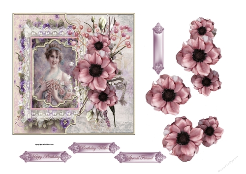 lady and vintage flowers 6x6