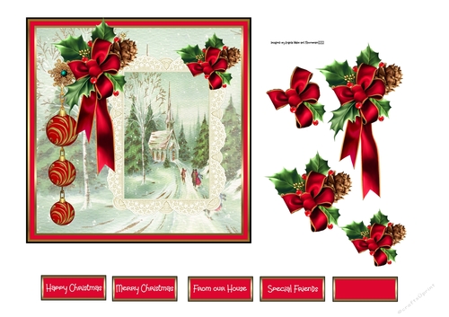 Holly and red baubles 6x6 